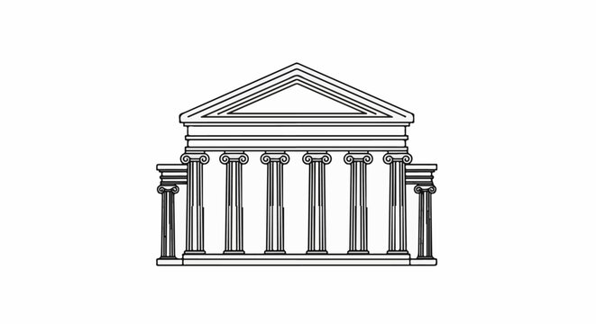 Classic Greek temple facade with ionic columns and triangular pediment