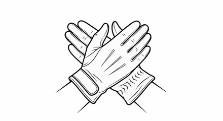 Obraz premium Crossed line drawing of two leather gloves on a white background