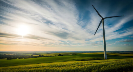 Obraz premium Wind turbine against dramatic sky a symbol of renewable energy and sustainable power