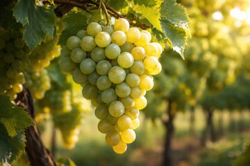 Fototapeta premium Close up of healthy grape bunches growing outdoors in a natural vineyard environment