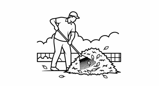 Person raking a large pile of leaves in a yard