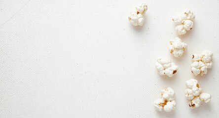 Obraz premium White textured background with ample copy space featuring isolated popcorn kernels