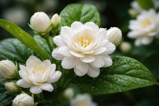 Exotic Jasminum sambac jasmine species with delicate petals