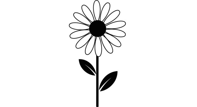 Black and white daisy illustration against white background floral design