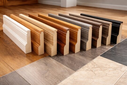 Assorted colored wooden baseboards compatible with multiple flooring options