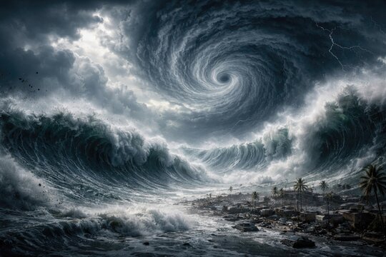 Escalating occurrences of severe cyclones and giant Pacific waves mimicking tsunami conditions