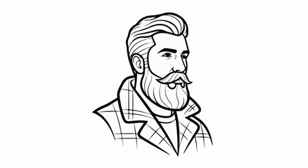 Fototapeta premium Stylized line art portrait of a man with a beard and mustache