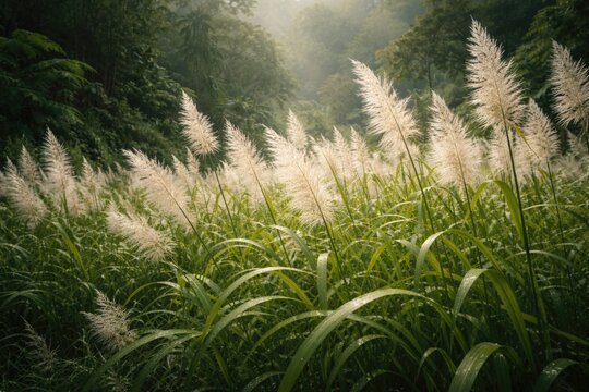 Delicate Saccharum spontaneum grass spreading in humid subtropical areas