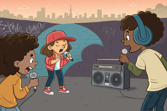 Beatboxing Battle Scene With Children Making Percu