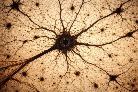 High resolution image of multipolar neuron in anterior horn stained by silver nitrate method