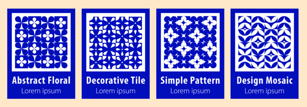 Abstract mosaic poster set with simple Blue geometric patterns in modern European style