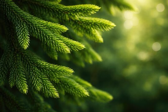 Norfolk Island pine foliage close up featuring copy space area