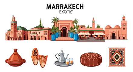 Naklejka premium Marrakech Exotic Moroccan Cultural Elements.