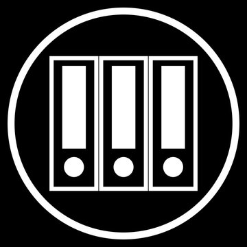 Aktenordner Icon im Kreis - Button weiss auf schwarz