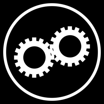 Zahnrad Icon im Kreis - Button weiss auf schwarz