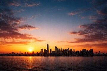 Fototapeta premium Evening skyline outline with designated copy space for text