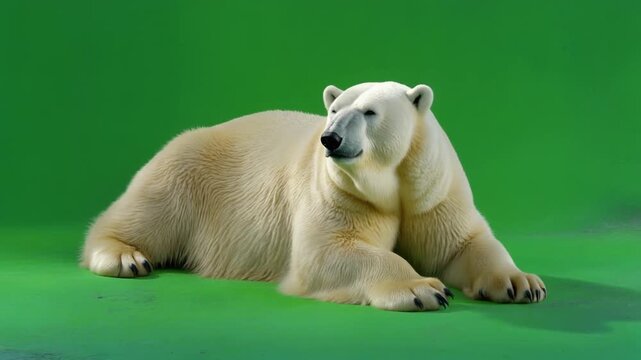 Polar Bear Lying Calmly on Green Screen Background for Keying and Compositing