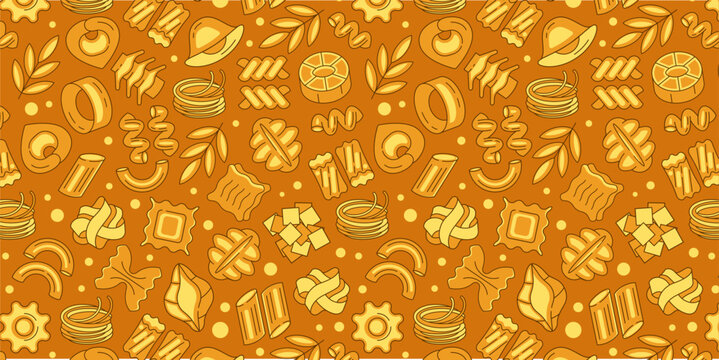 Italian pasta seamless pattern colorful, food background, banner with ornament