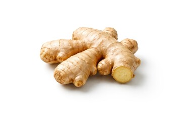Fototapeta premium Isolated piece of ginger root on plain bright white background with ample copy space