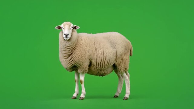 Gentle Ewe Standing Calmly in Seamless Chroma Key for Animal Compositing
