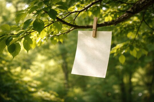 Leafy tree with a paper note hanging from a branch