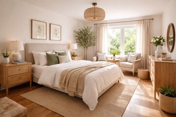 Fototapeta premium Charming visitor spare room with stylish furniture and natural light