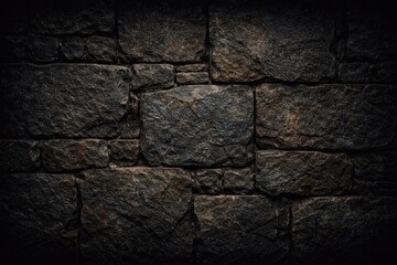 Fototapeta premium Highly detailed stone wall texture with natural weathering and dark black backdrop