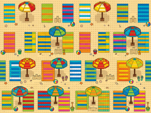 Alevidhanu friends enjoy relaxing with Lego figures on a vibrant beach