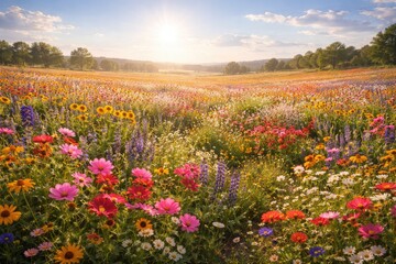 Obraz premium Expansive summer floral landscape with radiant blooms