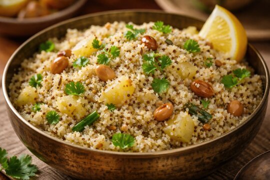 Closeup view of sama rice bhagar khichdi made for Gujarati and Maharashtrian fasting