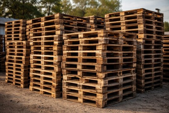 Group of rustic stacked pallets used for moving and building