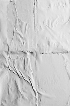 White Wrinkled Paper Texture Background with Wet Glue Creases