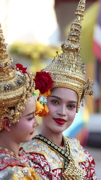 Thai Khon Dancers in Traditional Costume at Wat Suthat Thepwararam