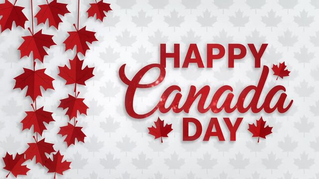 Happy Canada Day Greeting Animation with Red Maple Leaves
