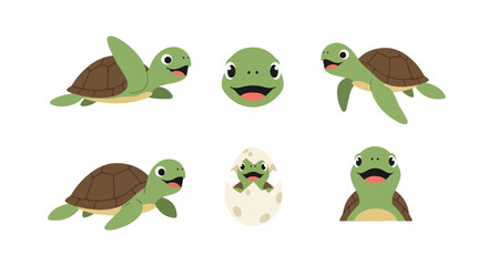 Naklejka premium A minimal flat vector illustration of a smiling turtle with a patterned shell, soft tones, no outlines, on white.