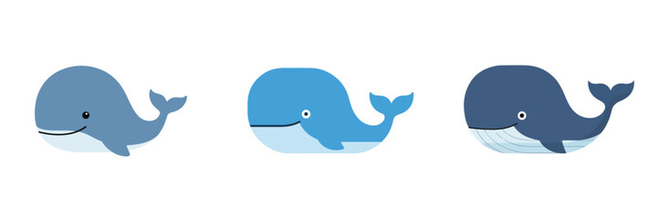 Naklejka premium A minimal flat vector illustration of a smiling whale, smooth shapes, soft blue palette, no outlines, on white