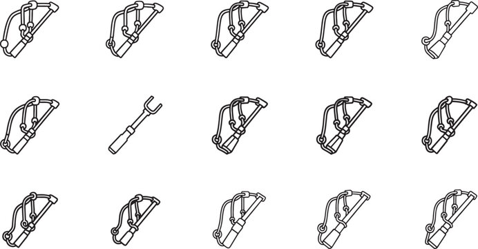 Collection of black and white line of slingshots and a fork tool catapult projectile elastic band