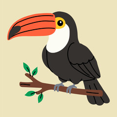 Fototapeta premium Stylized Toucan Perched on a Branch with a Bright Orange Beak