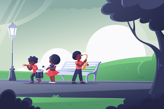 Children Playing Musical Instruments Informally in