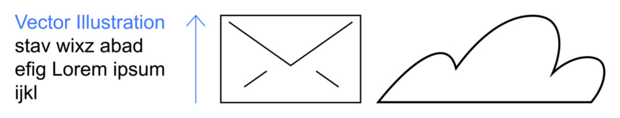Obraz premium Digital communication, cloud storage, internet data, file sharing, online services, connectivity. Envelope icon and cloud outline. Digital communication and cloud storage conceptual design