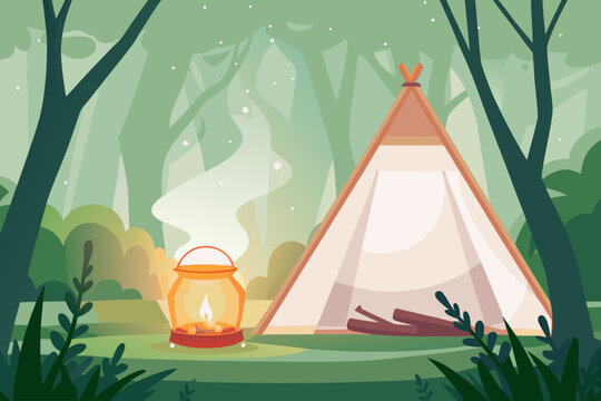 Forest Night Cooking With Lantern Light Illuminati