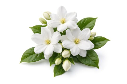 Beautiful white sampaguita flower isolated on a bright white background