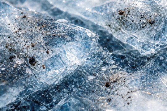 Impurity influenced frozen water with clear and bluish white coloration
