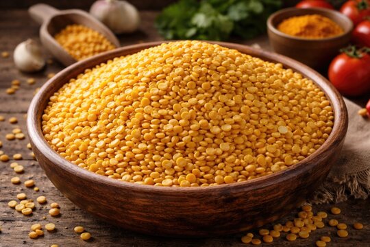 Bowl filled with natural arhar dal and toor dal for wholesome meal