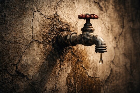 Barren wall with a closed valve faucet representing water scarcity themes