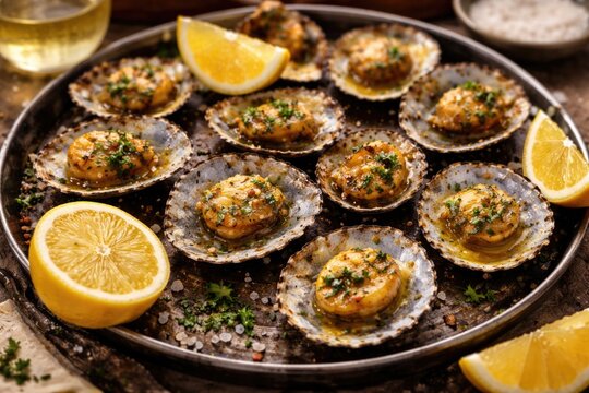 Lemon flavored grilled limpets enjoyed as a popular regional snack