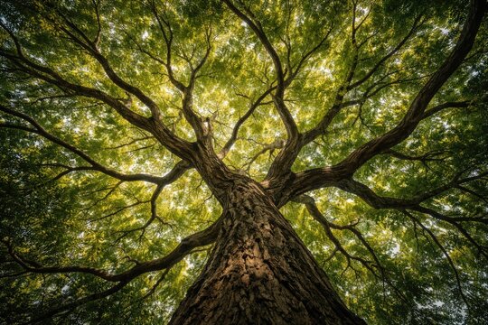 Full length view of tree branches stretching above from below