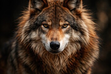 Obraz premium Intense portrait of a red wolf with a thick mane