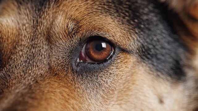 Closeup Macro Shot of a Dogs Brown Eye and Fur.