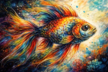 Fototapeta premium expressive fish motif painted in vivid hues